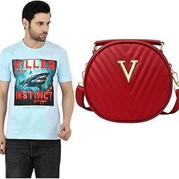 SAGEWARE Rakhi Combo - Men's Stylish Printed T-Shirt with Women's Trendy Sling Bag for Gifting| T-Shirt for Men & Sling Bag for Women-image-98