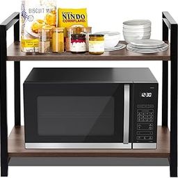 2-Tier Metal & Wooden Microwave Oven Stand - Multipurpose Extra Storage for Kitchen, Coffee Bar, Countertop, Bathroom (Design 2)-17