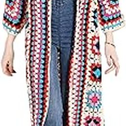 Womens Vintage Crochet Granny Square Cardigan Jumper Long Sleeve Button Down Floral Knitted Sweater Knitwear Cardigan-image-58