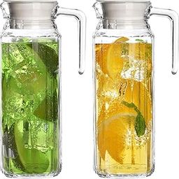 PrimeWorld 2 Pcs Stripe Glass Jug with Lid, 1.1L Each, Multipurpose Jug, Transparent Beverage Carafe for Home, Office, Pitcher for Serve Water, Milk, Juice, Beverage, Lassi, Cocktail-image-54