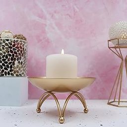 HOSLEY Metal Pillar Candle Holders|Gold Pillar Candle Holders Table Centerpiece with One Free Pillar Candle| Perfect for Home Decor Living Room Dining Room| Pack of 1 (Gold)-image-32