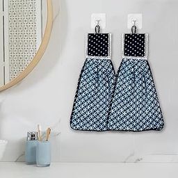 Kuber Industries Pack of 2 Soft Cotton Hand Kitchen Towel with Hanging Loop | Double Sided Hand Towels for Wash Basin & Bathroom | Easy to Wash & Reusable | Circle Pattern | Blue-26