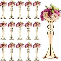 Sadnyy 16 Pcs Metal Flower Arrangements Stand Metal Wedding Flower Centerpiece Stand Tall Table Decor Flower Vase for Wedding Reception Centerpieces Event Party Hotel Home Decor (Gold, 12.6 Inch)-3