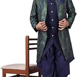 Ethzy Mahendi Jacquard Casual Regular Full Sleeve Indo Western with Dhoti Set - Traditional and Trendy-image-3