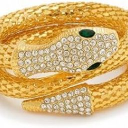 Luxury Gold Snake Wrap Bracelet for Women | Adjustable Crystal-Studded Serpent Bangle with Green Eyes | Statement Jewelry for Parties & Gifting-image-97