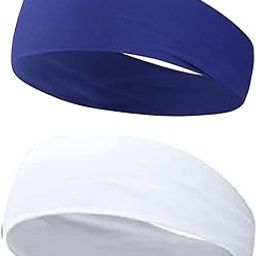 2 Pack Running Headbands for Men Sweatbands Sports Sweat Bands Workout Thin Fitness Gym Yoga Headband Men - Athletic Headbands Men Cycling Sweat Band, (White Blue)-image-70
