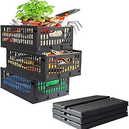 Aditya polymers Foldable & Stackable Plastic Storage Crates Box with Wheels (Grey) 3 Pc Set (10 Kg Capacity Each) | Collapsible Multipurpose Bins with Side Handles | Portable Utility Basket for Home-image-90