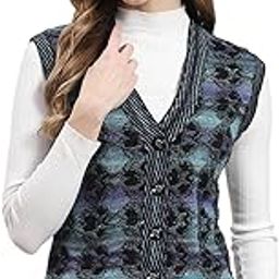 Womens Self Design V Neck Sleeveless Wool Blend Casual Sweater (1239621SL)-4