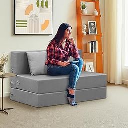 ARTFUL LIVING Easy Foldable Foldable 2-Person Sofa Cum Bed Jute Fabric- Washable Cover- Including 2 Cushion- Size 4' X 6' Ft (Grey Color) Perfect for Home & Office for Guests-15