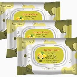 Great Care Oil Control Face Wipes | 25 N each- Pack of 3 | Wet Wipes for Face With Lemon Mint| Makeup Remover Wipes | Hydrating, Refreshing, Soothing | Pararben & Alcohol Free-40