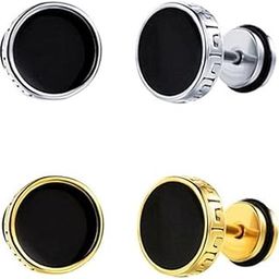Valentine jewellery Stainless Steel Mens Earrings Om Black Gold Silver Piercing Screw Bali Stud Hoops Earing Multicolor Earrings Combo for men boys Unisex-image-77