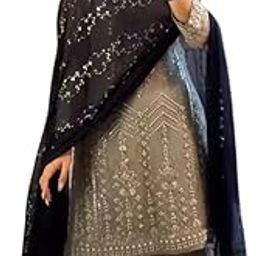 Women's Faux Georgette Embroidered Straight Kurti with Sharara and Dupatta Set-image-15