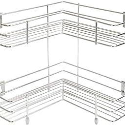 Stainless Steel Multipurpose Storage Rack 2 Layer L Shape Chrome Corner Stand for Kitchen/Bathroom (Silver)-image-42