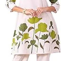 deebaco Floral Print Pure Cotton Tunic & Pants western cord set for women|3/4 Sleeve Round Keyhole Neck Casual Wear Stylish Co ord Set Outfit For Ladies-picture-7