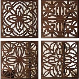 Kalit Kala Decor Brown Wall Mirror Decor Panel Wooden Hanging Rectangular Wall Decor Frame for Living Room, Bed Room - Decorative Mirror Wooden Wall Hanging Set of 4 (Design10)-image-88