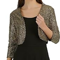 Women Cropped Length Sequinned/Embroidered Front Open Shrug/Bolero with Lining-image-40