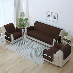Story@Home Quilted Sofa Cover 5 Seater | Sofa Cover with Pockets | Microfiber Sofa Cover | 3+1+1 Seater Sofa Cover with Pockets | Make Your Own Set Stylish for Aesthetic Home Furnishing | Brown-image-69