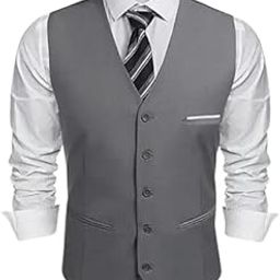 Men's Business Suit Vest Slim Fit Dress Vest Wedding Waistcoat (L, Grey, 1)-image-32