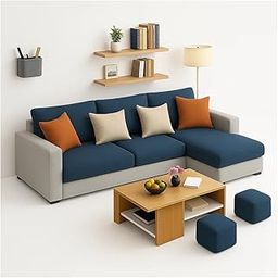 CASASTYLE Avona 4 Seater Fabric RHS L Shape Sofa Set -(Blue-Light Grey)-image-44
