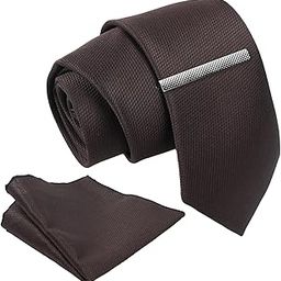 Tie for Men – Striped Silk Neck Ties Set with Cufflinks Flower Pin, Pocket Square & Black Gift Box, Combo Necktie Sets for Office Wear, Formal Suits (Chocolate Brown, NXSMX_177)-image-29
