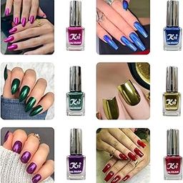 K10 Nail Polish| Metallic Finish Nail Paint|Quick Drying| Non UV Polish - Gel Finish |Chip Resistant Long-Lasting Multicolor Nail Paint for Women and Girls Pink-Green-Purple-Blue-Lemon-Darkred-image-60