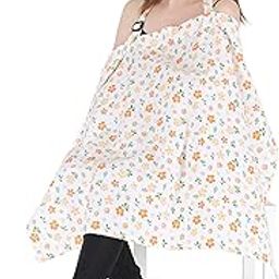 Switchon Feeding Apron Cover Cotton Maternity Baby Breastfeeding Multipurpose for Mothers (White-Orange)-image-38