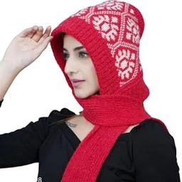 Women Winter Cap with Attached Muffler Knitted Woolen Cap with Lovely Scarf, Beautifully Designed Protect Ear & Neck from Cold Winds Stylish Girls Cap (in, Alpha, Free Size, Red)-image-77