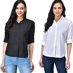 Women Regular Fit Solid Spread Collar Casual Shirt (Pack of 2)-image-12