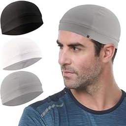 BISMAADH 3 Pack Cooling Skull Cap Helmet Liner Sweat Wicking Cycling Running Hat for Men Women-image-71