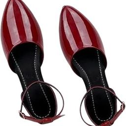 Women's Patent Leather Ankle Strap Pointed Toe Flats, Black-image-40