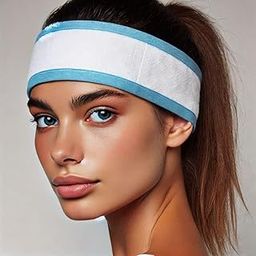 Unisex Disposable Headbands for Spa Facial, Saloon, Make up, and Beauty Parlors Use – Soft & Comfortable Design with Velcro Closure – 24”x3”, White Blue (Pack of 25)-image-78