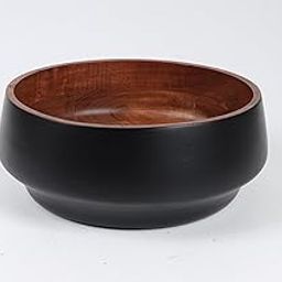 Modern Wooden Decorative Bowl, Black and Natural Wood, Round Shape, 11.5x11.5x4.7 Inches, Large Serving Bowl-image-3
