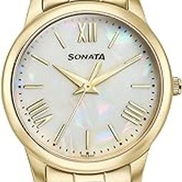 Glam Gold Quartz Analog Off White Dial Stainless Steel Strap Watch for Women-image-27