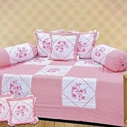 HomeStore-YEP Cotton Lupi Work Diwan Set of 8 Pieces (Pink)-38
