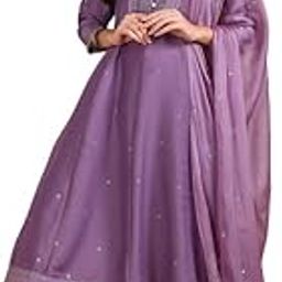 Women's Silk Blend Solid Anarkali Kurta Pant With Dupatta-21