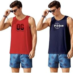 Mens Cotton Graphic Printed Round Neck Regular Fit Multicolour Vest (Pack of 2)-image-44
