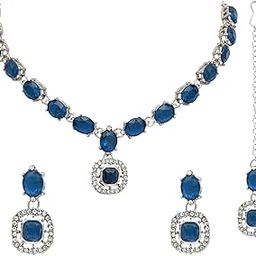 Silver Plated Stylish Design Crystal Diamond Necklace & Earrings Jewellery Set for Women-image-73
