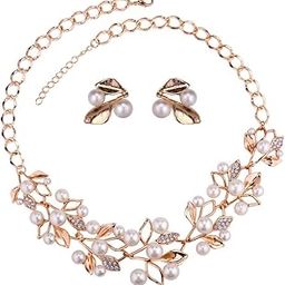 Gifts Stylish Latest Traditional Gold Plated Pearl Choker Jwell Necklace Jewellery Set with Earrings for Girls and Women-1
