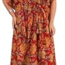 Jaipur Export Quality 100% Pure Cotton Designer Block Print Long Kaftan Dress. Marron-1