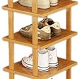 ginoya brothers Beige Colour Wooden Shoe Rack Vertical Storage Organizer Narrow Wooden Slim Shelf Modern Free Standing Shoe Tower Saving Space for Closet Entryway Bedroom. (Single, 1X6 Tier)-31