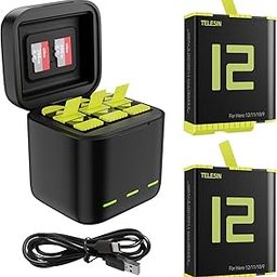 TELESIN Battery Charger Kit for GoPro Hero 12 Hero 11 Hero 10 Hero 9 Black, 2-Pack Batteries Triple USB Charger Fully Compatible with Original Go Pro 12 11 10 9 Camera Accessories-image-26