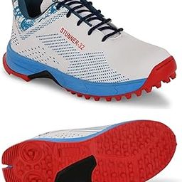 Skeeda Stunner 32 Advanced Cricket Shoes (White/Blue/Red, UK Footwear Size System, Adult, Men, Numeric, Wide, 8)-image-28