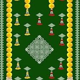Sri Yagnaa - Backdrop Cloth for Pooja Decoration - M 15 - Traditional Background Curtain Cloth for Festival (5x8 Ft) (Green Backdrop with Muggu and Yellow Flower Hangings)-image-57
