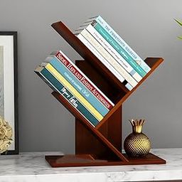 Woodsfy Sheesham Wood Zigzag Book Rack | Wooden Magazine Holder | V-Shaped Tabletop Bookshelf for Study, Living Room & Office – Natural Finish (20 x 16 x 8 Inches)-image-58
