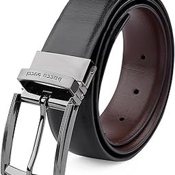 Men's Reversible Classic Dress Belt Italian Top Grain Genuine Leather Black & Brown with Rotating Metal Buckle-Black/Brown-38