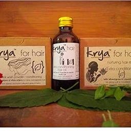 Bundle: Krya Conditioning Anti dryness Hair Nourishing system ~ with the Krya Conditioning herbal shampoo powder (100 gm), the Krya Conditioning hair oil (100 ml) & Krya Conditioning herbal hair mask (100 gm) ~ completely natural, Ayurvedic, toxic free hair system for scalp dryness, hair breakage, tangling, split ends & slow hair growth-picture-9