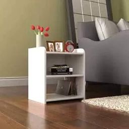 Wooden Cave Engineered Wood Bedside Desk/Bookshelf, Space-Saving Table for lamp, Books, or Other Item with 2 Shelves-White-image-30