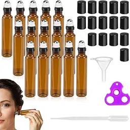 maycreate 15Pcs Glass Roller Bottles with Cap Stainless Steel Roller Bead Glass Roller Bottle 10ml Travel Bottles for Coconut oil, Jojoba Oil, Sweet Almond Oil, With Funnel & Cap Opener Tool-picture-8