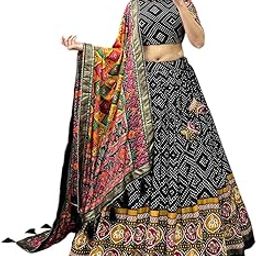 Women's Lehenga Choli Set | Silk with Gotta Patti | Unstitched Blouse & Silk Chiffon Dupatta-JIVIKA-image-11