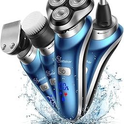 Hatteker 4 in 1 Electric Cordless Wet Dry Face Brush Rotary Shaver, Trimmer for Men for Beard, Nose, Hair (Blue)-19